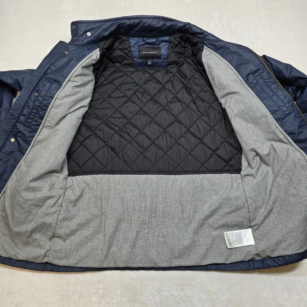 Banana Republic Utility‎ Jacket Mens Medium Blue Poly Coated Cotton Full Zip